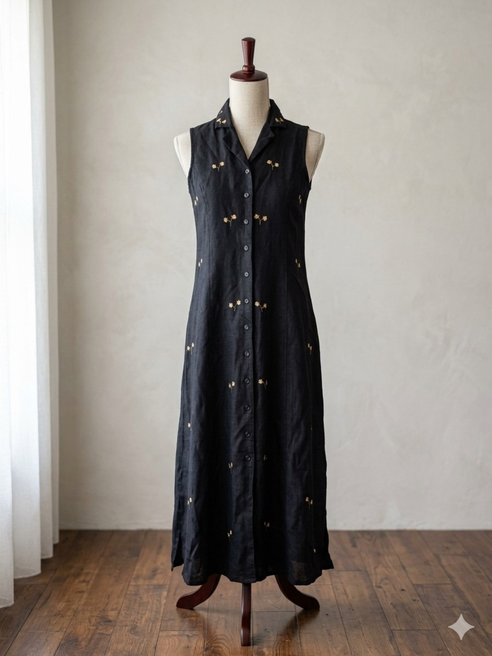 Jessica Black Sleeveless Maxi Dress with Gold Motif